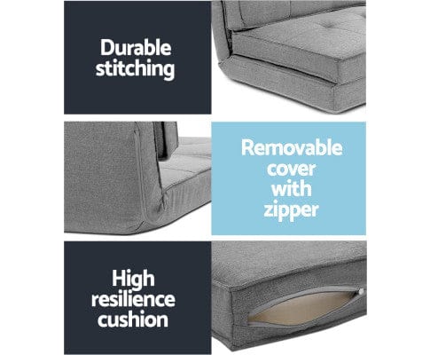 Artiss Portable Mattress Lounge Sofa Bed Floor Couch Chaise Chair Recliner Futon Folding Grey