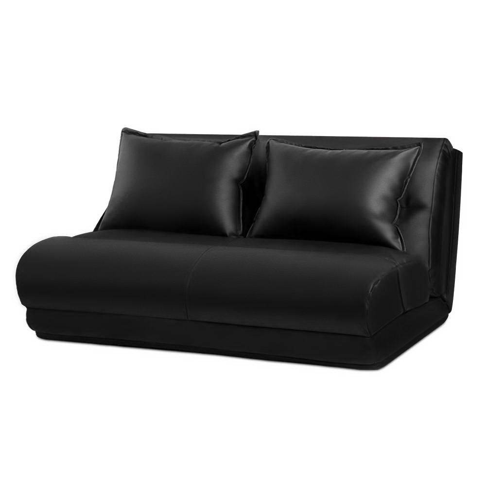 Artiss Sofa Lounge Sofa DOUBLE Floor Recliner Chaise Chair Folding PU leather Black