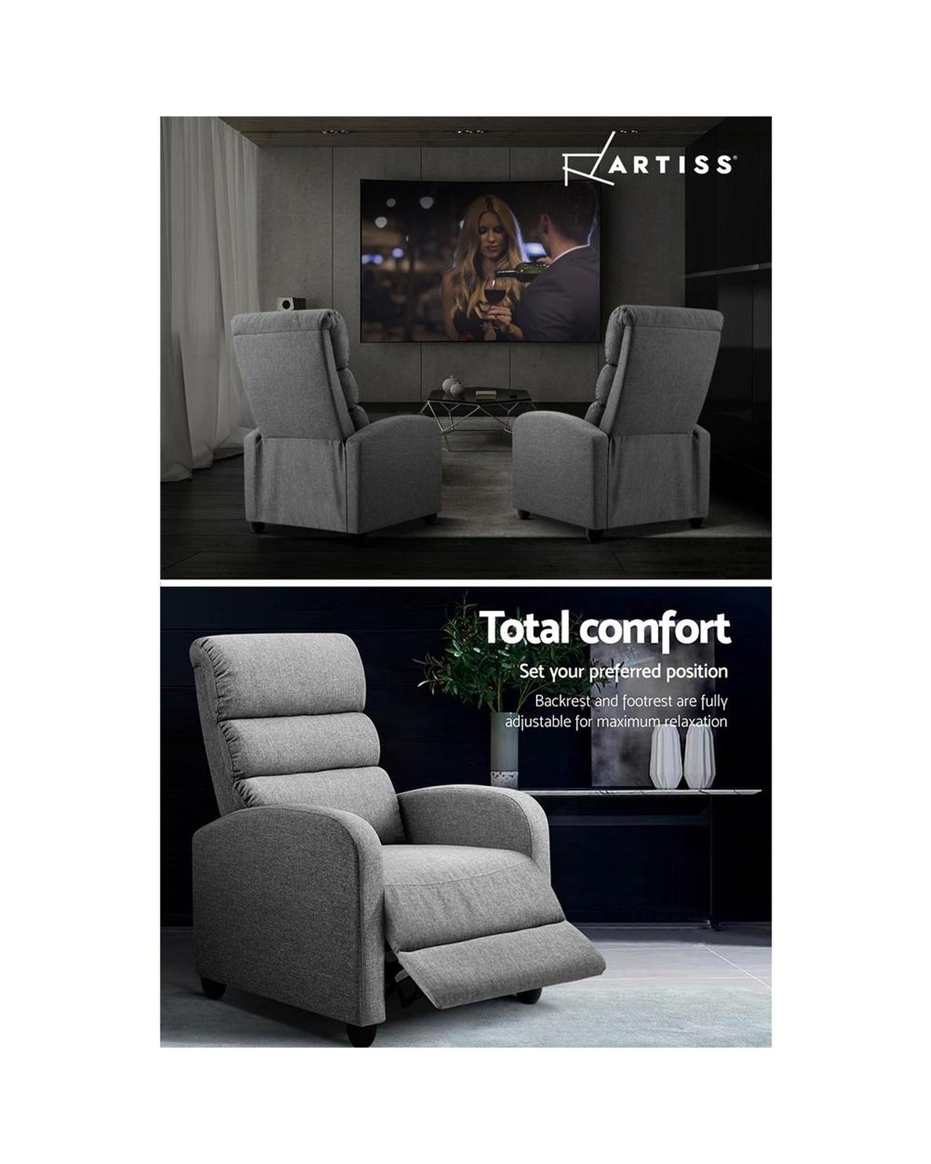 Artiss Accent Chair Luxury Recliner Chair Chairs Lounge Armchair Sofa Fabric Cover Grey