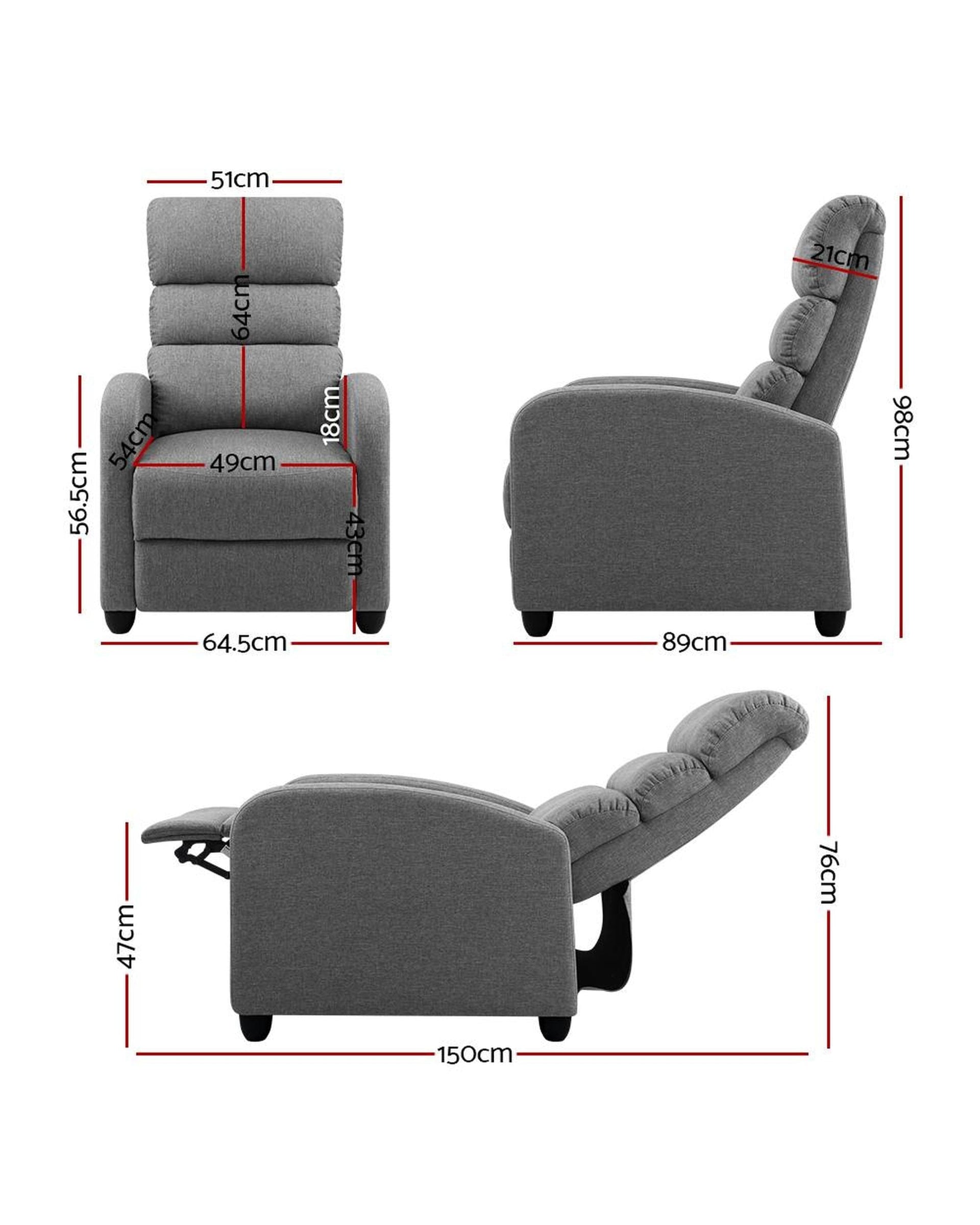 Artiss Accent Chair Luxury Recliner Chair Chairs Lounge Armchair Sofa Fabric Cover Grey