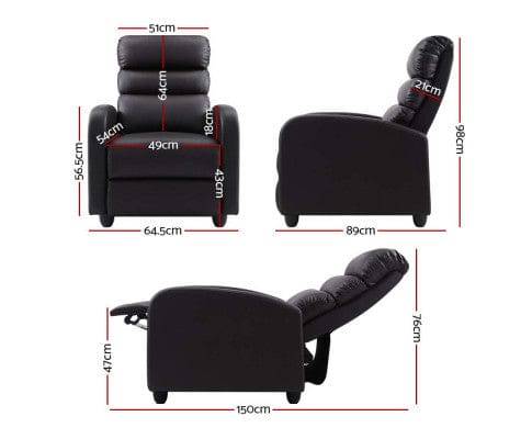 Artiss Massage Chair Luxury Recliner Chair Chairs Lounge Armchair Sofa Leather Cover Brown
