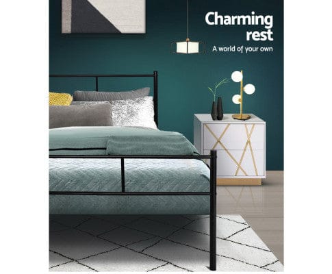 Artiss Base Metal Bed Frame Double Size Platform Foundation Mattress Base SOL Black