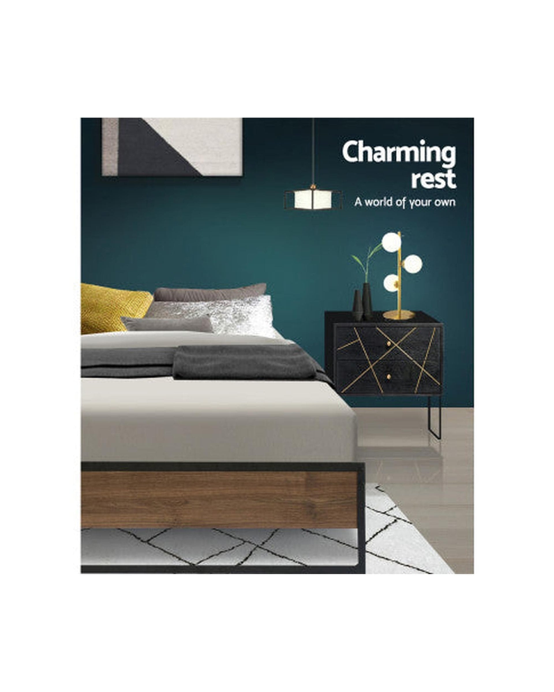 Artiss Base Metal Bed Frame Mattress Base Platform Foundation Wooden Black OSLO