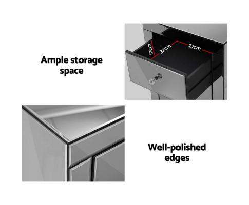 Artiss Bedside Table Mirrored Bedside Table - Grey