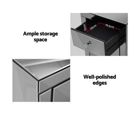 Artiss Bedside Table Mirrored Bedside Tables - Grey