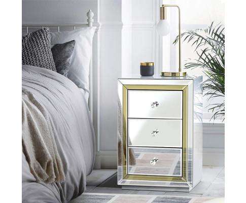 Artiss Bedside Table Mirrored Furniture Bedside Table Chest Drawers Gloss Nightstand