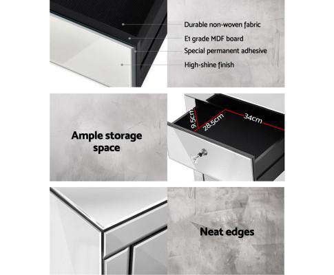 Artiss Bedside Table Mirrored Furniture Dressing Console Hallway Hall Table Sidebaord Drawers