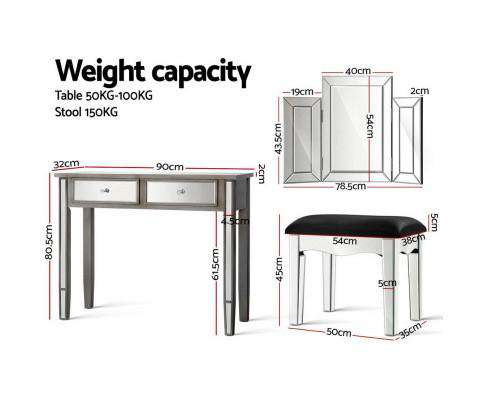 Artiss Dressing Table Mirrored Furniture Dressing Table Dresser Mirror Stool Chest of Drawers