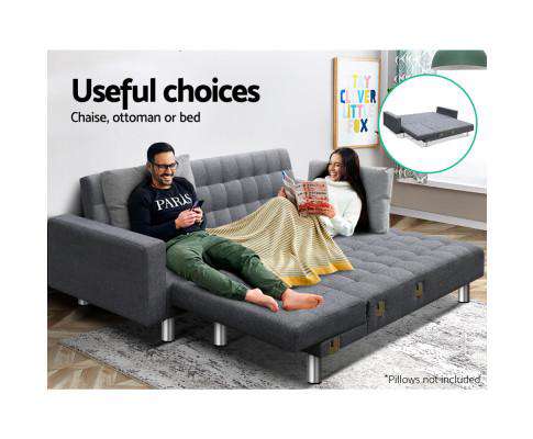 Artiss Sofa Modular Fabric Sofa Bed - Grey
