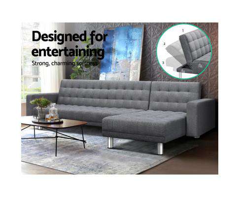 Artiss Sofa Modular Fabric Sofa Bed - Grey