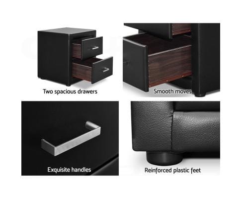 Artiss Bedside Table PVC Leather Bedside Table - Black