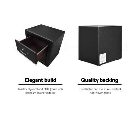 Artiss Bedside Table PVC Leather Bedside Table - Black