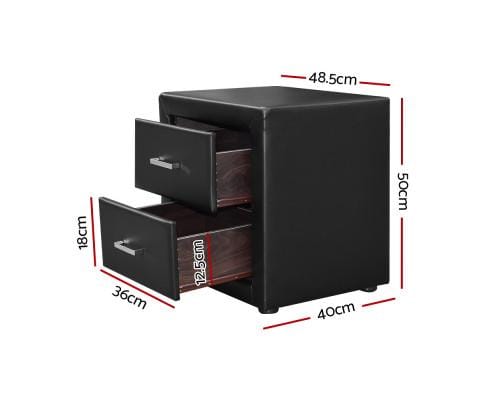 Artiss Bedside Table PVC Leather Bedside Table - Black