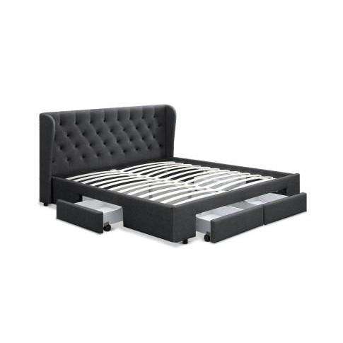 ARTISS Bedframe Queen / Charcoal Mila Fabric Storage Bedframe - 2 Colours
