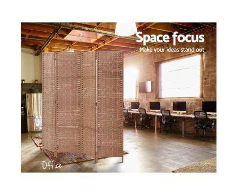 Artiss Room Divider Rattan 4 Panel Foldable Wooden Room Divider - Brown