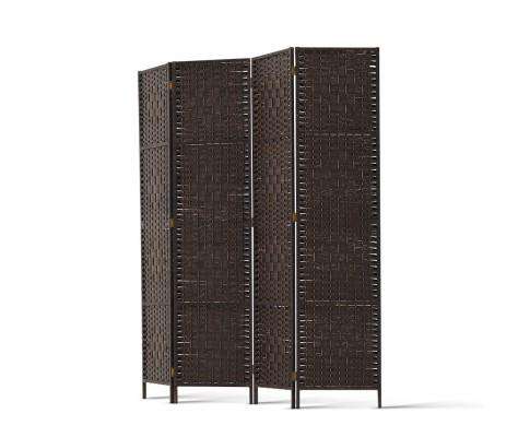 Artiss Room Divider Rattan 4 Panel Foldable Wooden Room Divider - Brown