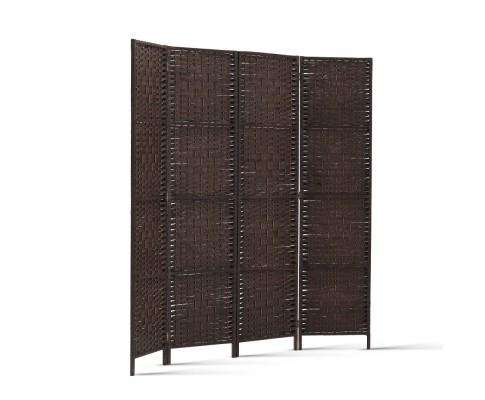 Artiss Room Divider Rattan 4 Panel Foldable Wooden Room Divider - Brown