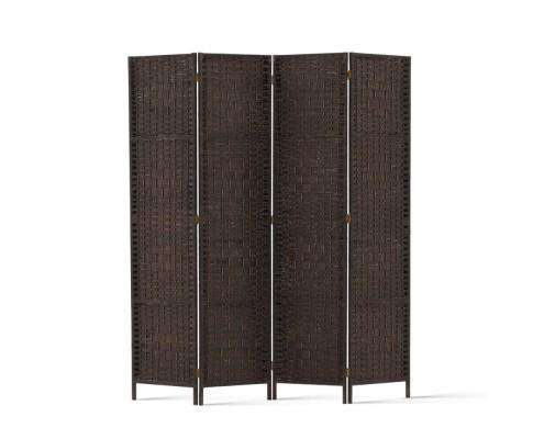 Artiss Room Divider Rattan 4 Panel Foldable Wooden Room Divider - Brown