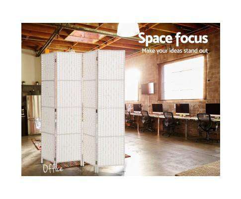 Artiss Room Divider Rattan 4 Panel Foldable Wooden Room Divider - White