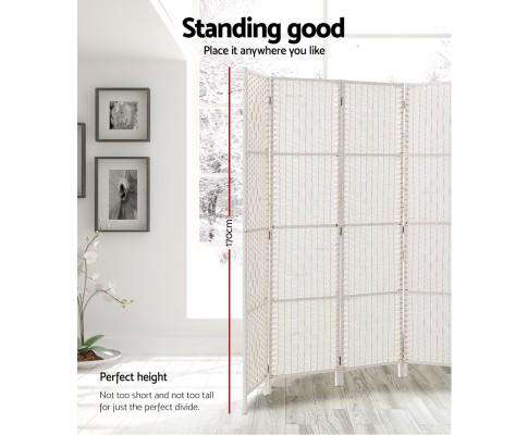 Artiss Room Divider Rattan 4 Panel Foldable Wooden Room Divider - White