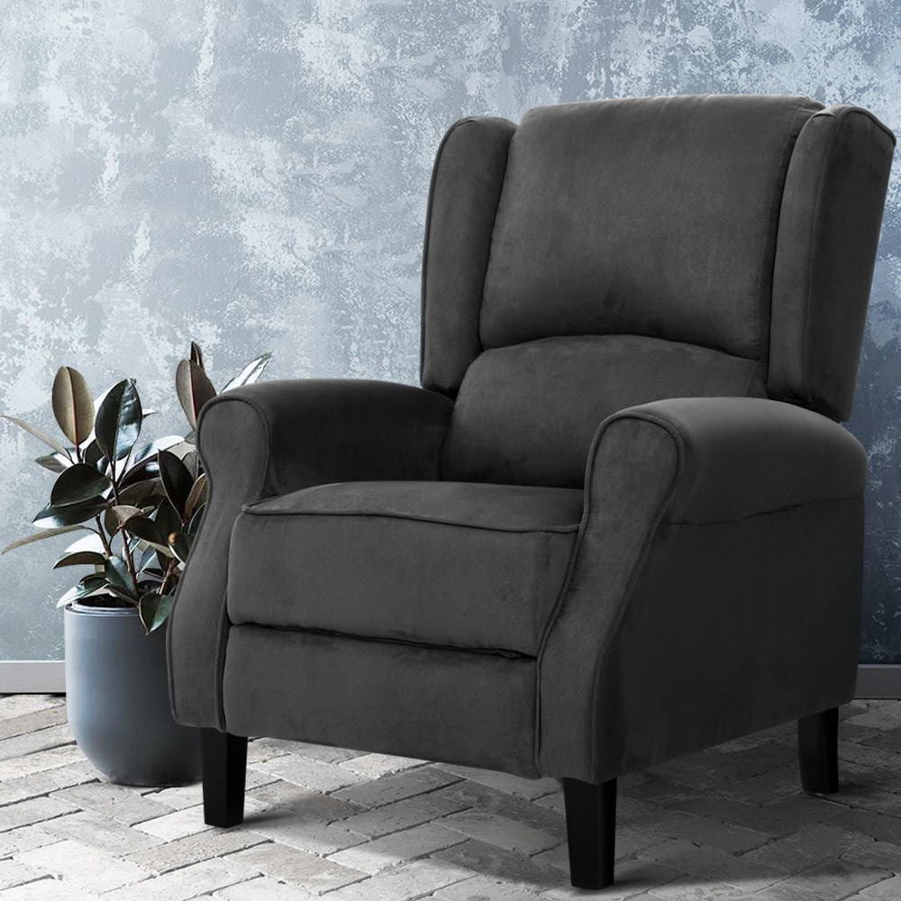 Artiss Accent Chair Recliner Chair Adjustable Sofa Lounge Soft Suede Armchair Couch Charcoal