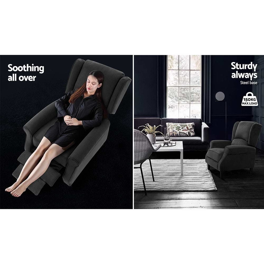 Artiss Accent Chair Recliner Chair Adjustable Sofa Lounge Soft Suede Armchair Couch Charcoal