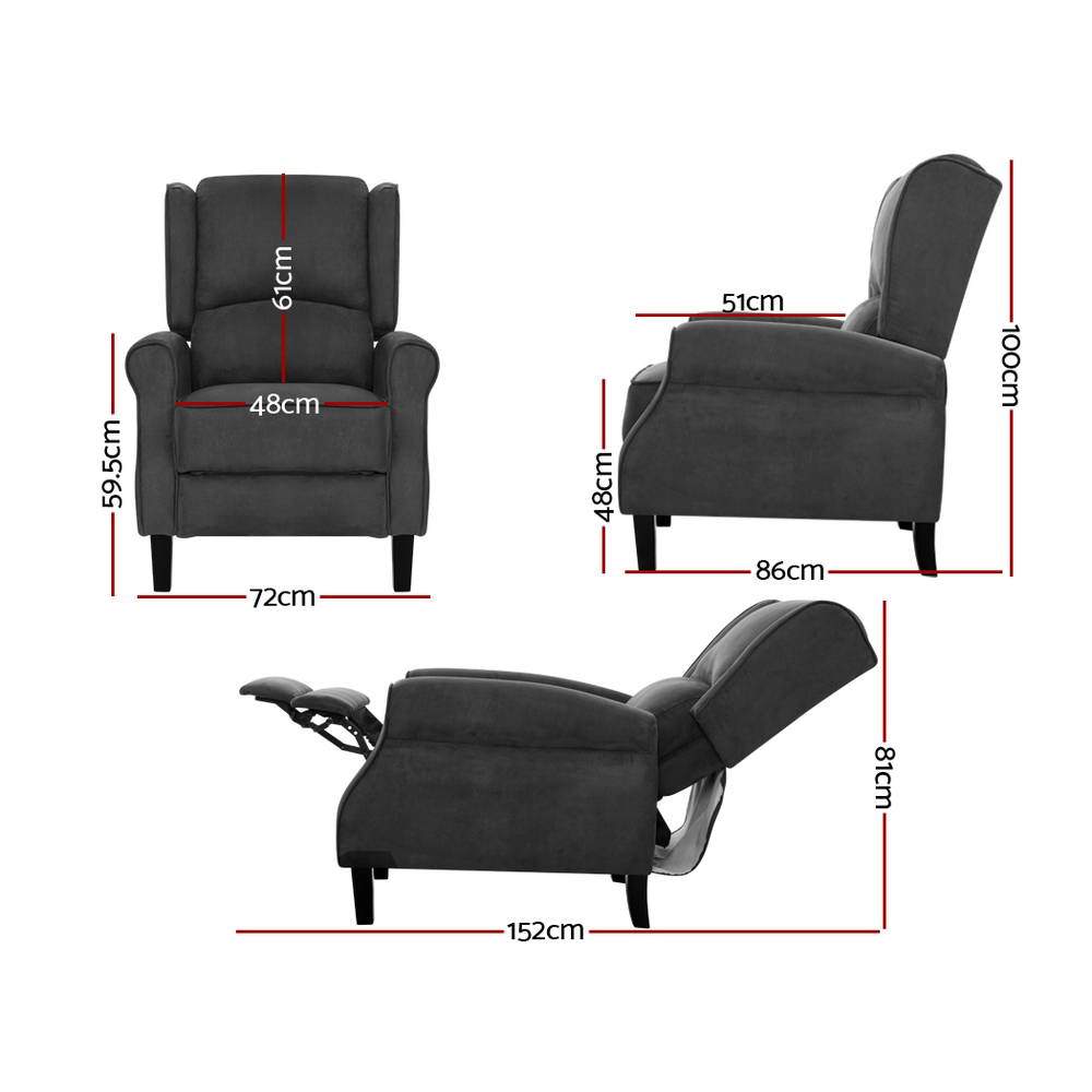 Artiss Accent Chair Recliner Chair Adjustable Sofa Lounge Soft Suede Armchair Couch Charcoal