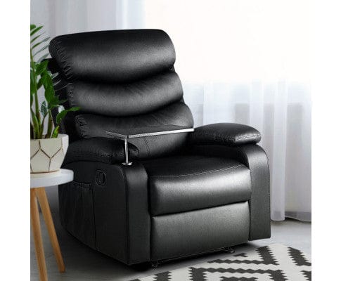 Artiss Massage Chair Recliner Chair Armchair Lounge Sofa Chairs Couch Leather Black Tray Table