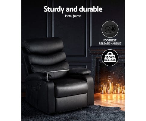 Artiss Massage Chair Recliner Chair Armchair Lounge Sofa Chairs Couch Leather Black Tray Table