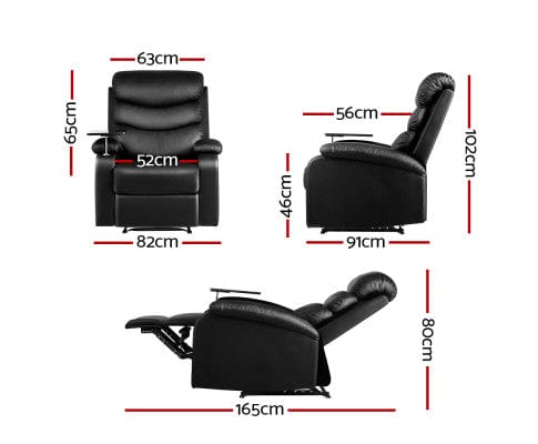 Artiss Massage Chair Recliner Chair Armchair Lounge Sofa Chairs Couch Leather Black Tray Table