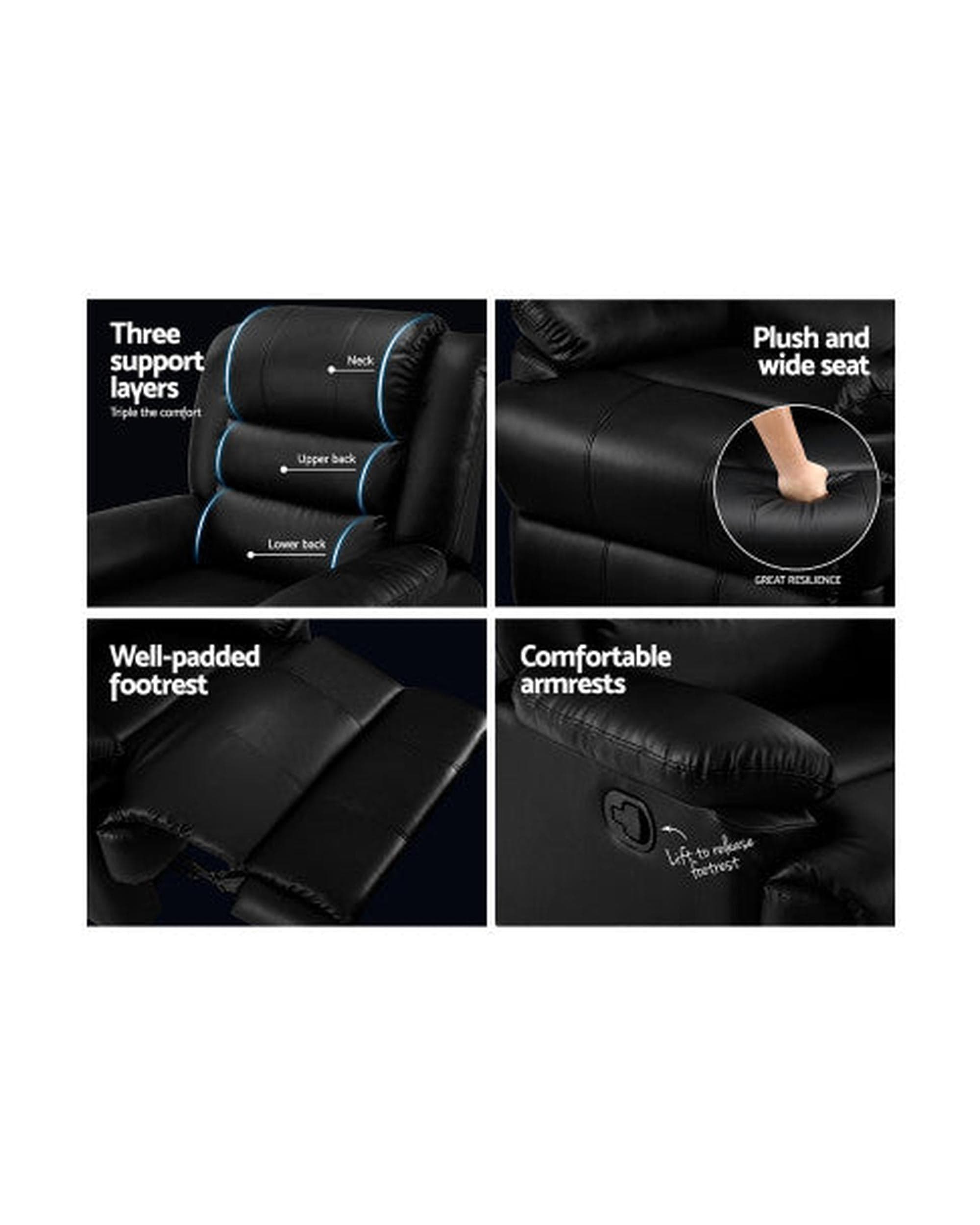 Artiss Massage Chair Recliner Chair Armchair Luxury Single Lounge Sofa Couch Leather Black
