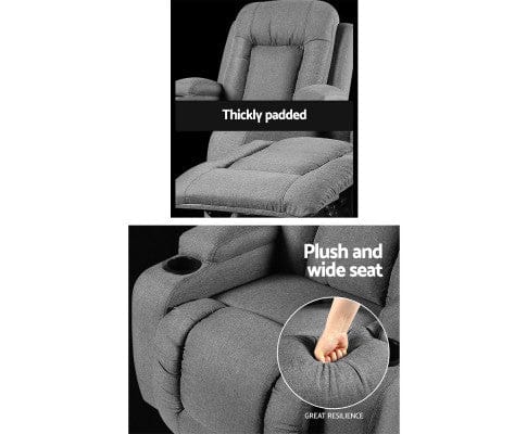 Artiss Massage Chair Recliner Chair Electric Massage Chair Fabric Lounge Sofa Heated Grey