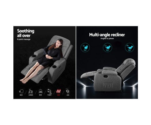 Artiss Massage Chair Recliner Chair Electric Massage Chair Fabric Lounge Sofa Heated Grey