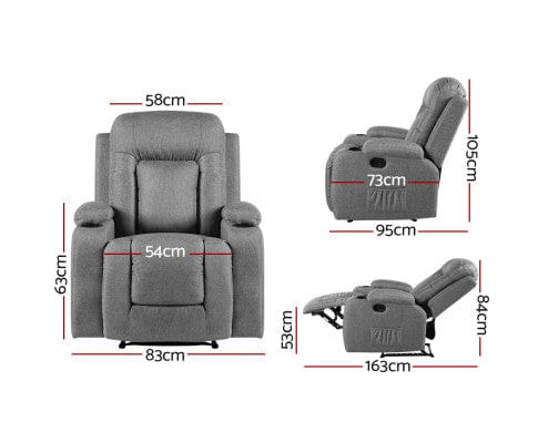 Artiss Massage Chair Recliner Chair Electric Massage Chair Fabric Lounge Sofa Heated Grey