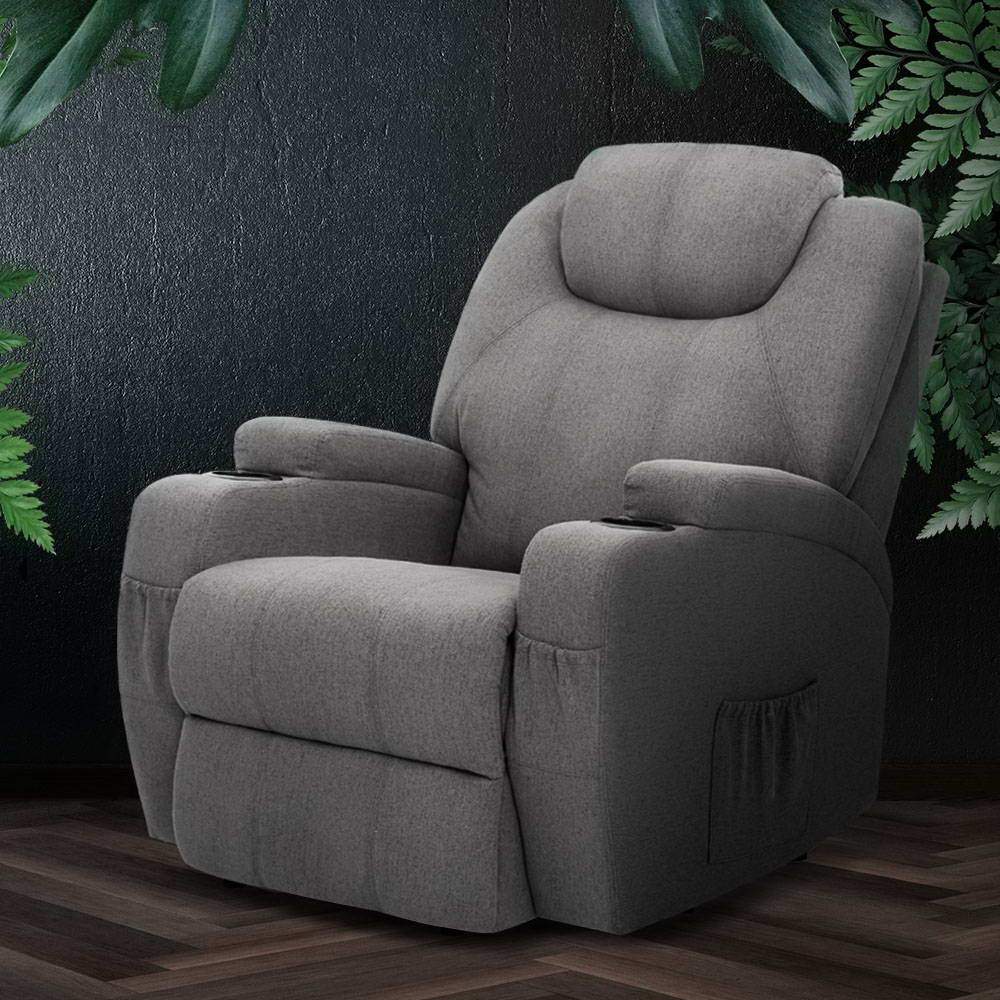 Artiss Massage Chair Recliner Chair Electric Massage Chairs Heated Lounge Sofa Fabric Grey