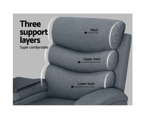Artiss Massage Chair Recliner Chair Lounge Sofa Armchair Chairs Couch Fabric Grey Tray Table