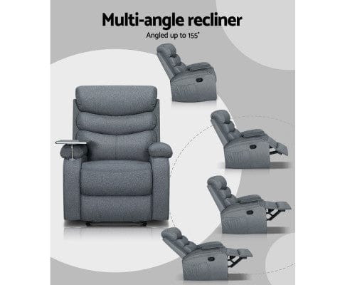 Artiss Massage Chair Recliner Chair Lounge Sofa Armchair Chairs Couch Fabric Grey Tray Table