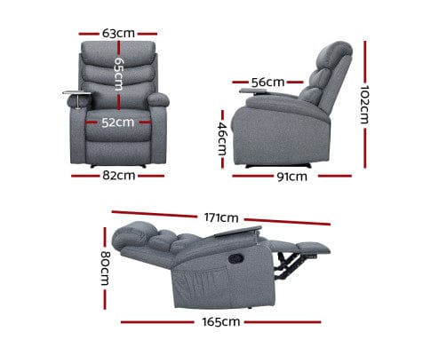 Artiss Massage Chair Recliner Chair Lounge Sofa Armchair Chairs Couch Fabric Grey Tray Table