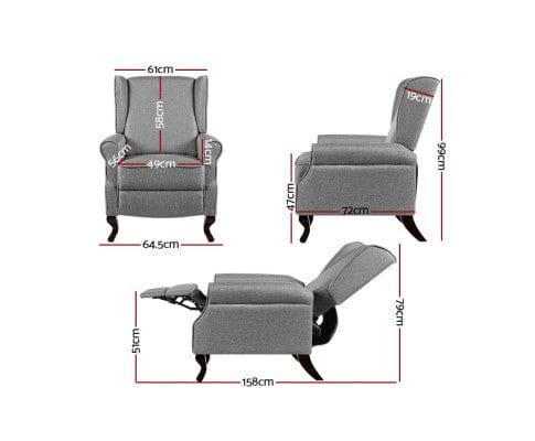Artiss Massage Chair Recliner Chair Luxury Lounge Armchair Single Sofa Couch Fabric Grey