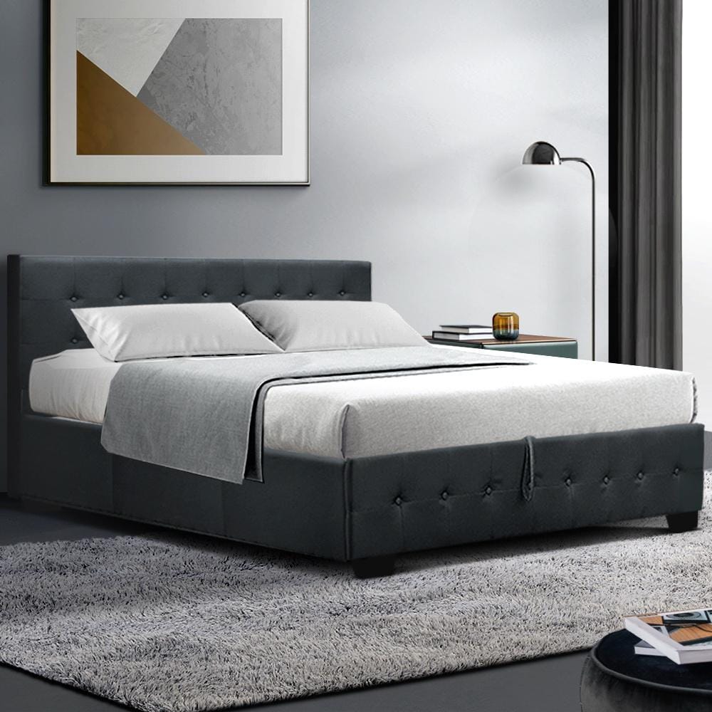 Artiss Bedframe Roca Bed Frame Fabric Gas Lift Storage - Charcoal Queen