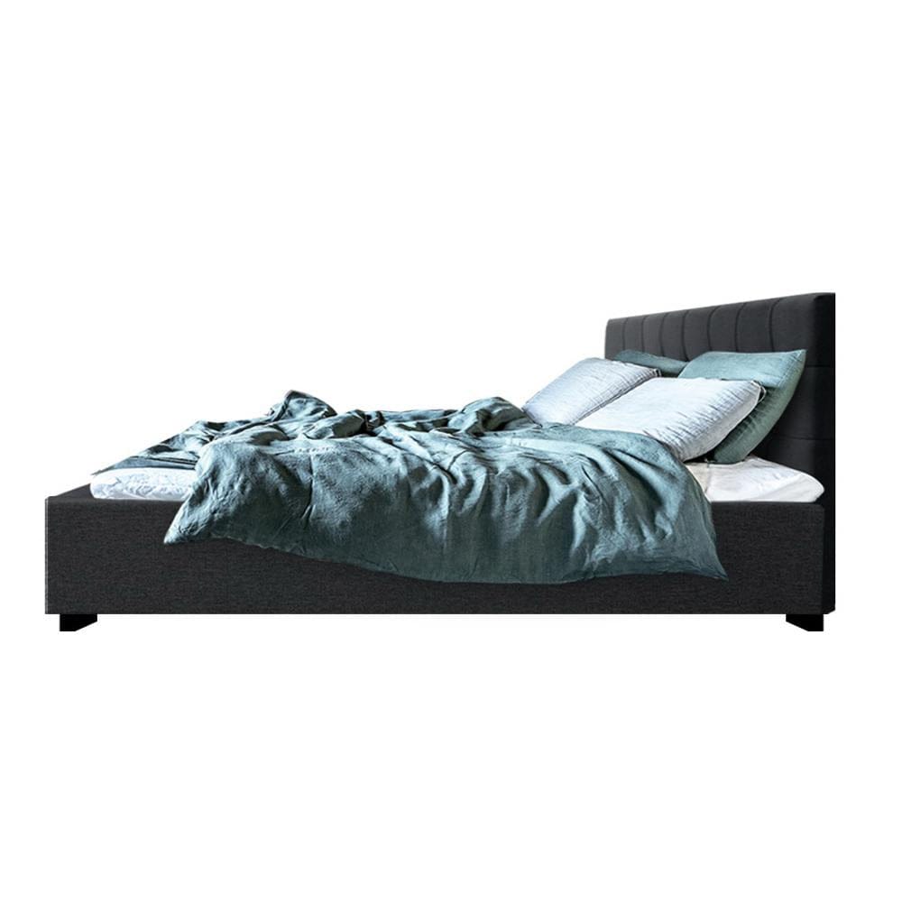 Artiss Bedframe Roca Bed Frame Fabric Gas Lift Storage - Charcoal Queen