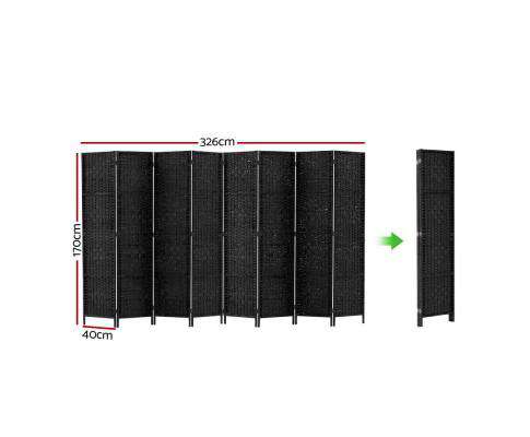 Artiss Room Divider Room Divider 8 Panel Dividers Privacy Screen Rattan Wooden Stand Black