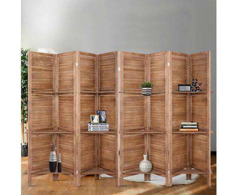 Artiss Room Divider Room Divider Screen 8 Panel Privacy Dividers Shelf Wooden Timber Stand