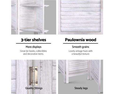 Artiss Room Divider Room Divider Screen 8 Panel Privacy Foldable Dividers Timber Stand Shelf - White