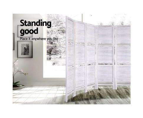 Artiss Room Divider Room Divider Screen 8 Panel Privacy Foldable Dividers Timber Stand Shelf - White
