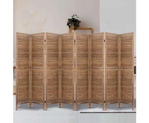 Artiss Room Divider Room Divider Screen 8 Panel Privacy Wood Dividers Stand Bed Timber Brown