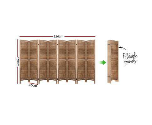 Artiss Room Divider Room Divider Screen 8 Panel Privacy Wood Dividers Stand Bed Timber Brown