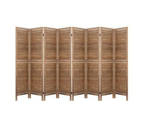 Artiss Room Divider Room Divider Screen 8 Panel Privacy Wood Dividers Stand Bed Timber Brown