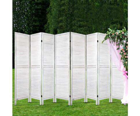 Artiss Room Divider Room Divider Screen 8 Panel Privacy Wood Dividers Stand Bed Timber - White