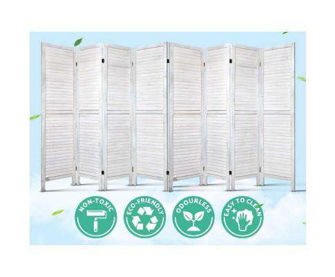 Artiss Room Divider Room Divider Screen 8 Panel Privacy Wood Dividers Stand Bed Timber - White